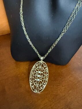 Swarovski Crystals Golden Victoria Elegant Filigree Necklace Double Strand